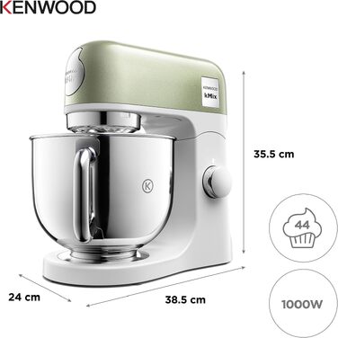 Кухонна машина Kenwood kMix Editions KMX760BC, 1000 Вт, чаша з нержавіючої сталі 5 л, набір для кондитерських виробів та захист від бризок, Зелений металік