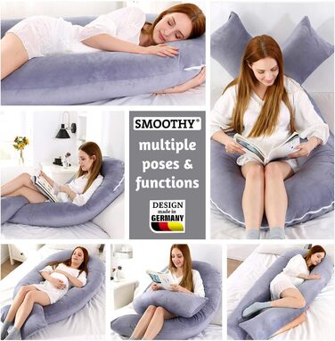 Подушка для вагітних SMOOTHY XXL U-подібна, бавовна, 150x80 см, для сну на боці, для годування та підтримки малюка, знімний і праний чохол