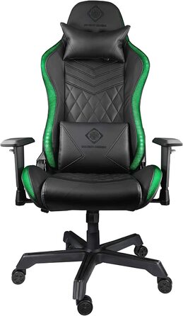 Ігрове крісло Deltaco Gaming DC410 з LED-підсвіткою, екошкіра, RGB освітлення, ергономічне, з подушками для попереку та шиї, чорне