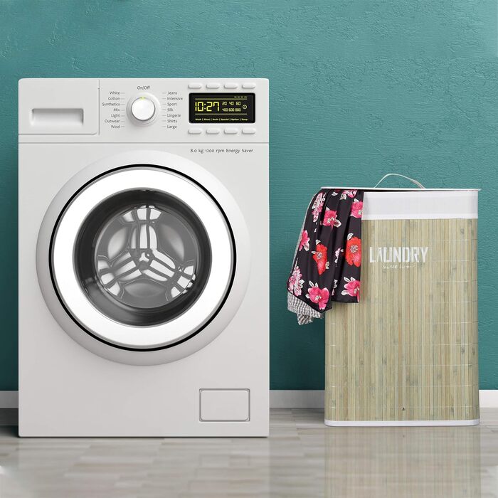 Бамбуковий кошик для білизни Relaxdays з кришкою, 60 л, складаний, з мішком, прямокутний, 60x40x30 см, зелений