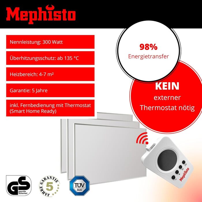 Інфрачервоний обігрівач Mephisto 500Вт для стін, стелі та підлоги, електричний, енергоощадний, з термостатом, Wi-Fi та ДУ, комплект для стельового монтажу