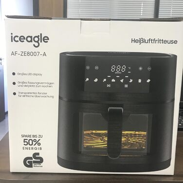 Аерофритюрниця Iceagle 6,5 л, 1700 Вт, металевий корпус, 8 програм, цифровий дисплей, без масла, рецептбук, 80-200°C