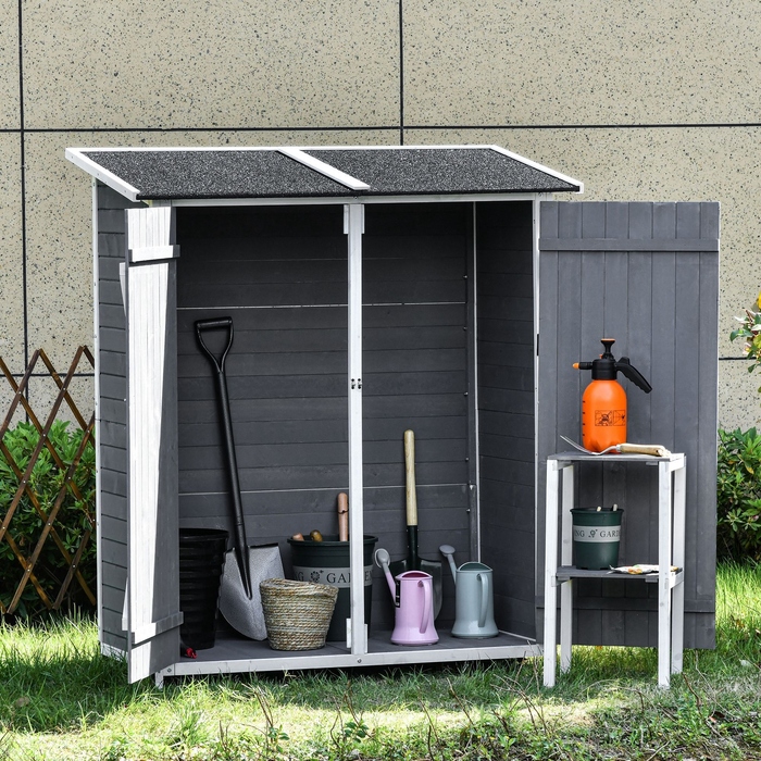 Outsunny Garden Shed Садова шафа 2 двері Асфальтова покрівля Ялина Дерево Сірий + Білий 139x75x160см