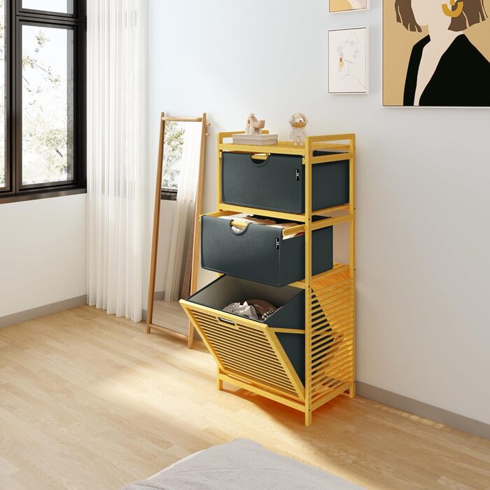 Кошик для білизни AdelDream з бамбука, 3 секції, органайзер для сортування брудної білизни, сірий
