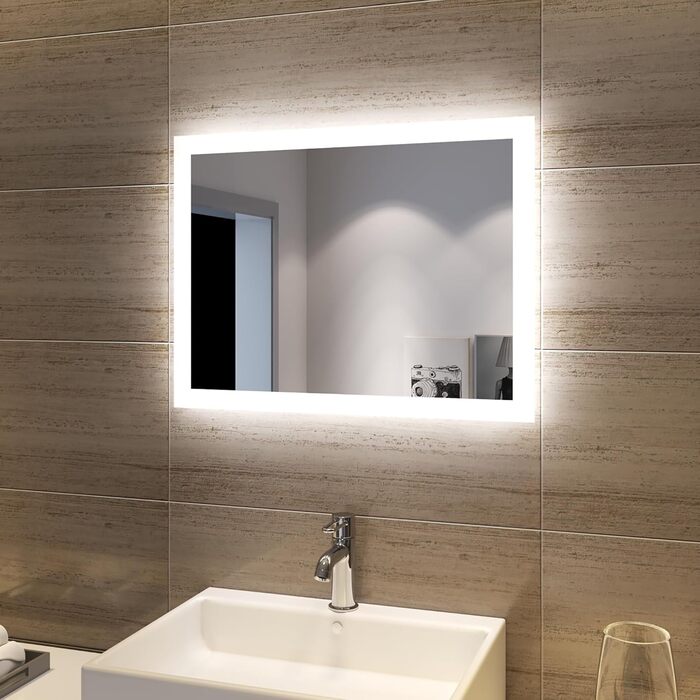 LED дзеркало для ванної кімнати SONNI 60x50 см з підсвічуванням, IP44, вертикальна/горизонтальна установка