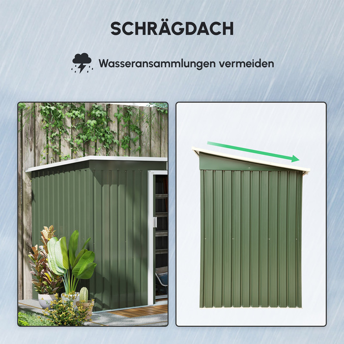 Outsunny Garden Shed, Садовий сарай, Садовий сарай з розсувними дверима, Вентиляційне вікно, Моноскатний дах, Відкритий, Сталевий, Світло-зелений, 280 x 130 x 172 см