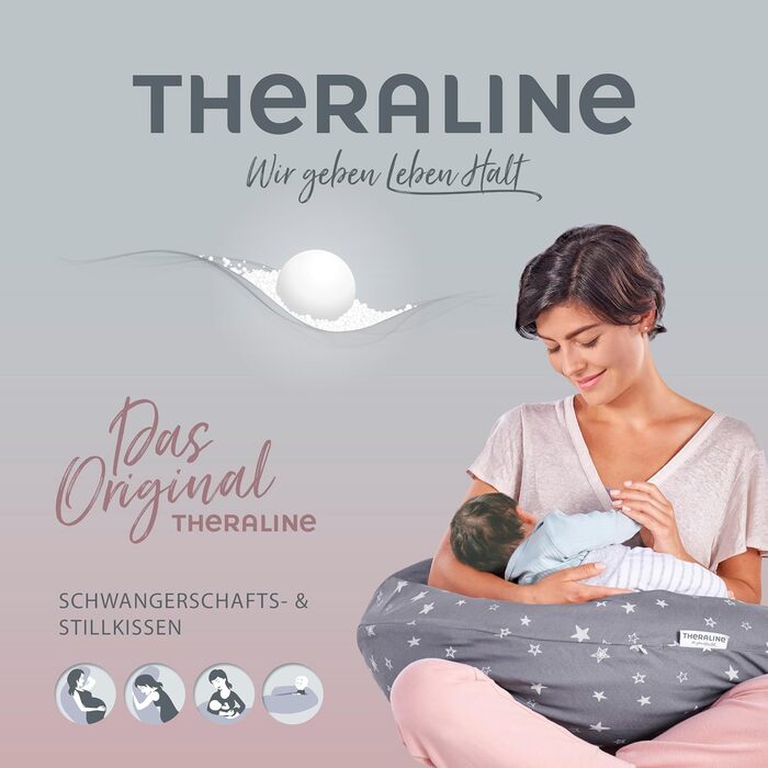 Подушка для вагітних та годування Theraline Das Original 190 см, ортопедична для сну на боці, з наповнювачем з полови, у комплекті чохол 'Зоряне небо'