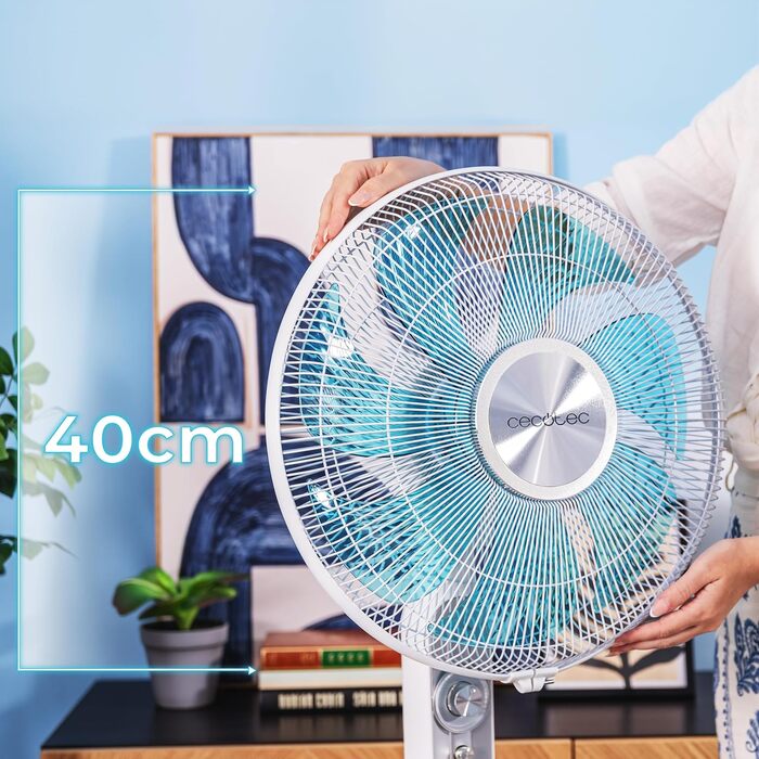 Вентилятор підлоговий Cecotec EnergySilence 610 Max Flow 70 Вт, 40 см, 4 швидкості, таймер 2 год, поворот 90°, регульований кут нахилу, білий/синій