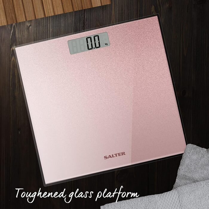 Електронна вага для ванної Salter 9037 RGGL3R, гартоване скло, до 180 кг, рожеве золото з блискітками