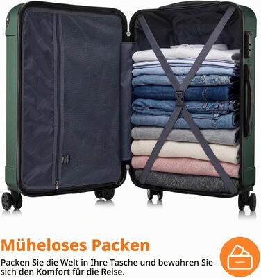Валіза для подорожей Gepäck Trolley, жорсткий корпус, колір темно-зелений, L (66 см, 70 л), з кодовим замком та 360° колесами