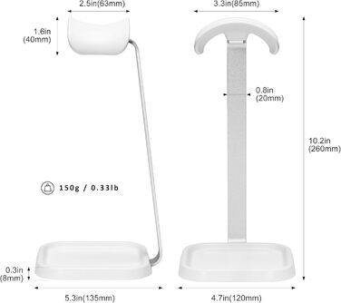 Підставка для навушників з поличкою, важка база, біла, для AirPods Max, Beats, Bose, Sennheiser, Sony, для геймерів