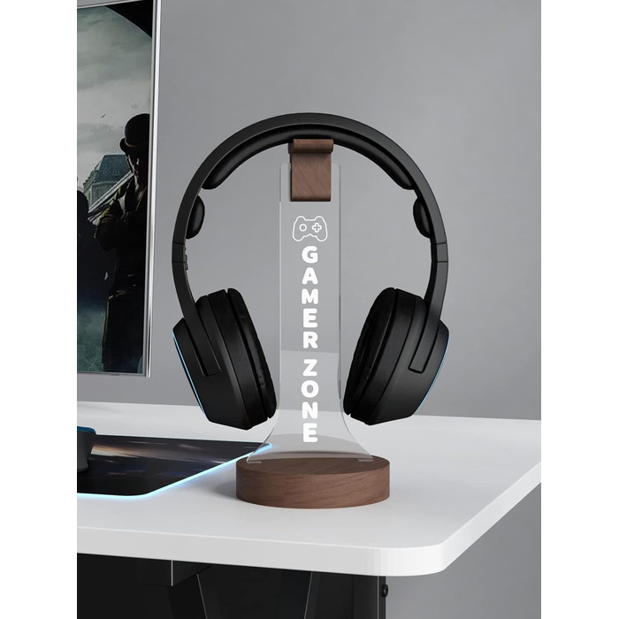 Підставка для навушників YuanDian Gamer Zone з підсвіткою RGB, дерев'яний тримач для геймерських навушників, 16 кольорів для декору ігрової кімнати, подарунок геймеру