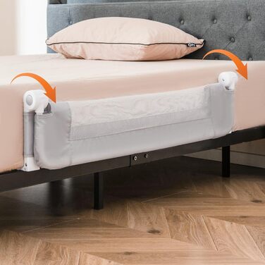 Захисний бортик для ліжка DREAMADE 150/120/105 см, сірий – запобігає випаданню дитини, PP та Oxford