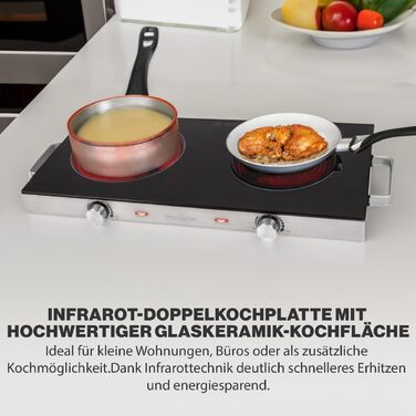 ProfiCook PC-DKP 1211 Подвійна інфрачервона плита 2800 Вт зі склокерамічною поверхнею для всіх видів посуду