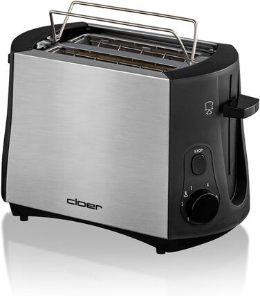 Тостер Cloer 3419 на 2 тости, 825 Вт, з підставкою для булочок, підйомником, піддоном для крихт, теплоізольований корпус із нержавіючої сталі, чорний