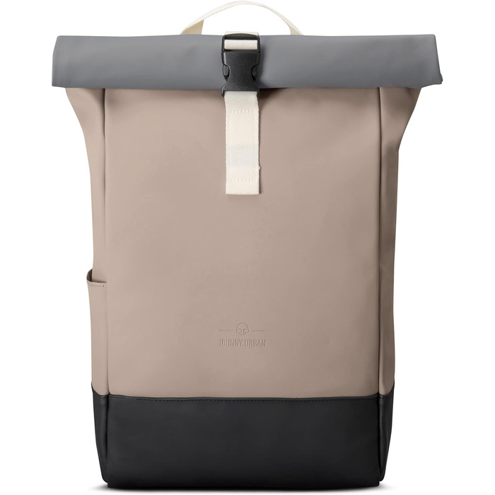 Рюкзак Johnny Urban Harvey Medium ролтоп для жінок і чоловіків, з відділенням для ноутбука 15 л, водостійкий, бежево-сірий, матове PU-покриття, для міста, навчання та бізнесу