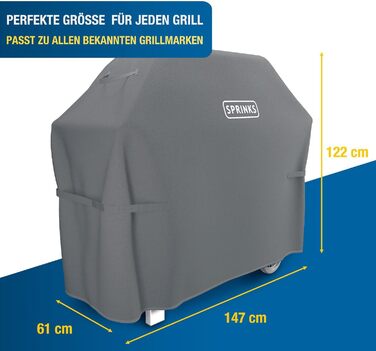 Чохол для гриля SPRINKS® водонепроникний, сірий, 147x61x122 см, Oxford 600D, для Weber, Napoleon, Enders, з ручками