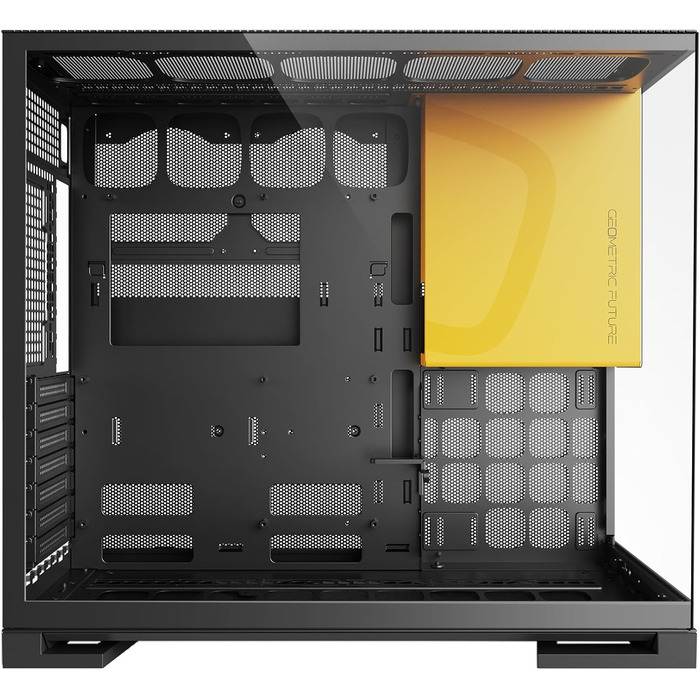 Корпус для ПК Geometric Future M5, загартоване скло, Mid Tower, E-ATX/ATX, 1.2мм сталь, ARGB вентилятори, Type-C, підтримка радіаторів 420/360 мм, чорний/жовтий