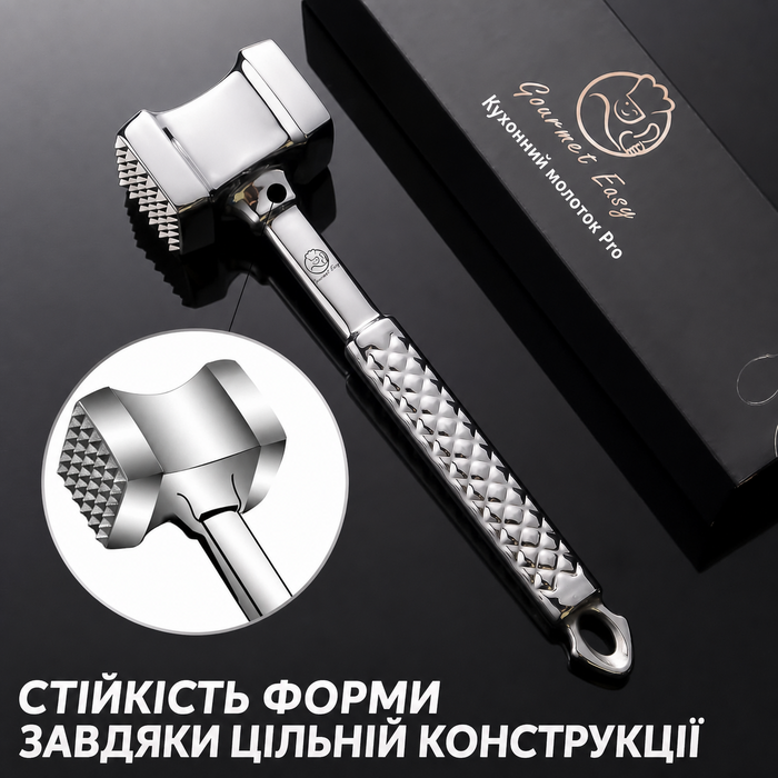 Двосторонній молоток для м'яса з нержавіючої сталі, оригінальний дизайн, для відбивних, котлет і стейків, гарантія 5 років