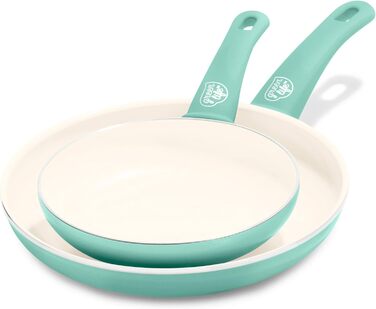Набір керамічних сковорідок GreenLife Soft Grip 18 см і 26 см, антипригарне покриття без PFAS, підходить для духовки та посудомийки, бірюзовий колір