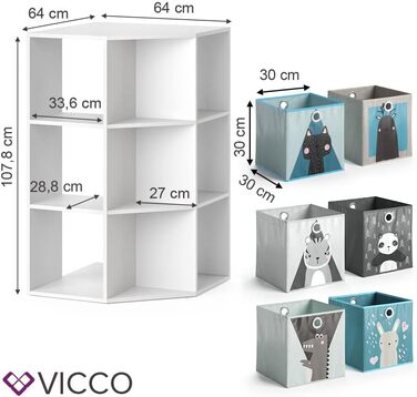 Дитяча полиця Vicco Luigi, біла, 64x107.8 см, з 6 складними коробами, варіант 2