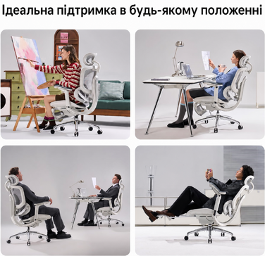 Офісний стілець SIHOO Doro C300 V2 Pro: ергономічний, з дихаючою сіткою, регульованими підлокітниками 8D, підтримкою попереку та голови, регулюванням глибини сидіння та нахилу - білий