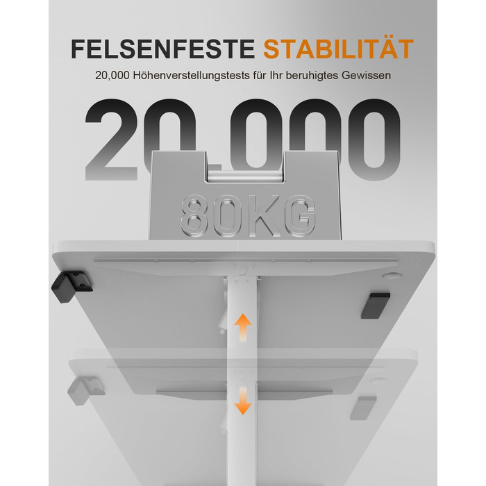 Електричний стіл для комп'ютера HLONONE з регулюванням висоти, USB-портом та розеткою, 100 x 60 см, пам'ять на 2 режими, білий