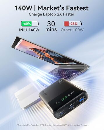 Power Bank INIU 140W, 25000mAh, USB-C, Швидка зарядка PD/QC, для ноутбука, iPhone, компактний, чорний