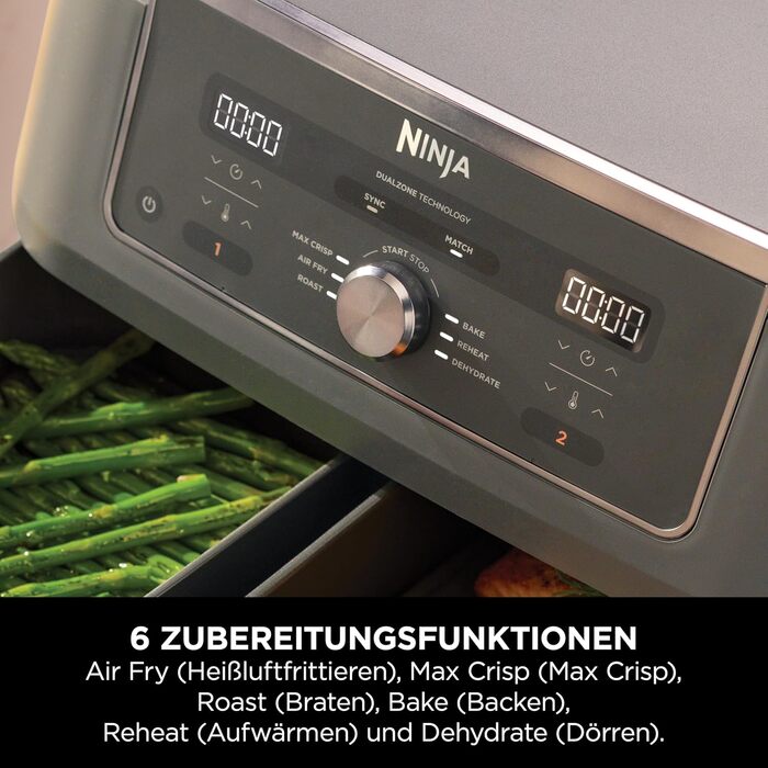 Аерофритюрниця Ninja Dual Zone Digital DZ400EU 6-в-1 з двома кошиками, 9.5 л, Metallic Grey