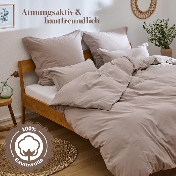 Комплект постільної білизни Blumtal Stone Washed з льоноподібної бавовни, 4 предмети (2 підковдри 135x200 см, 2 наволочки 80x80 см), колір Taupe, сертифікат Oeko-TEX