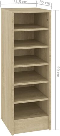 Шафа для взуття vidaXL на 6 відділень, дуб сонома, 31,5x35x90 см, ДСП, комод для зберігання взуття