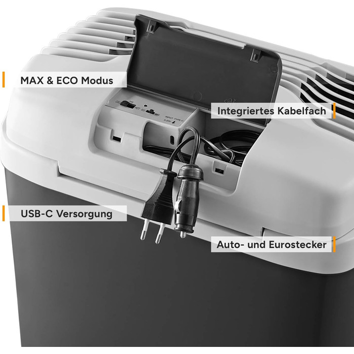 Автомобільний холодильник/термос First Austria 24L з USB-C PD 3.0 (52W) - для авто та кемпінгу, чорний/сірий