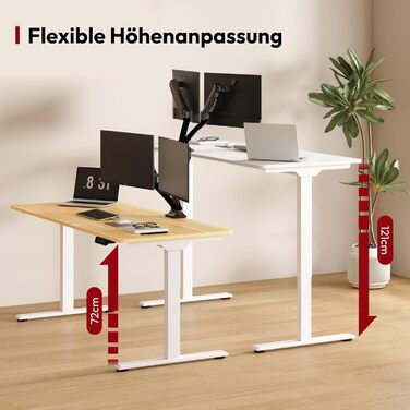 Електричний стіл SANODESK з регулюванням висоти, 140x70 см, 2 моторa, пам'ять, білий+клен, для роботи стоячи та сидячи