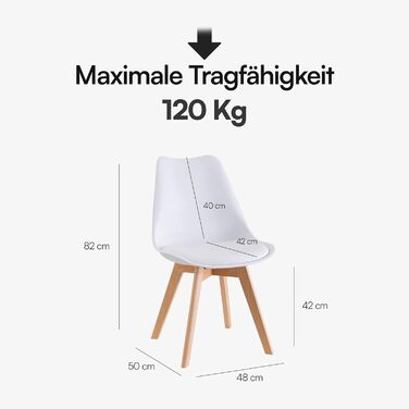Baroni Home ергономічний стілець для дому чи офісу з буковими ніжками, білий пластиковий стілець із вбудованою подушкою, 50x48x82 см, комплект 4 шт.