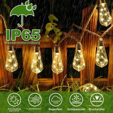Сонячна гірлянда вулична 10м, 16 LED ламп S17, теплий білий, 8 режимів, таймер, мотузка, для саду, тераси, весілля