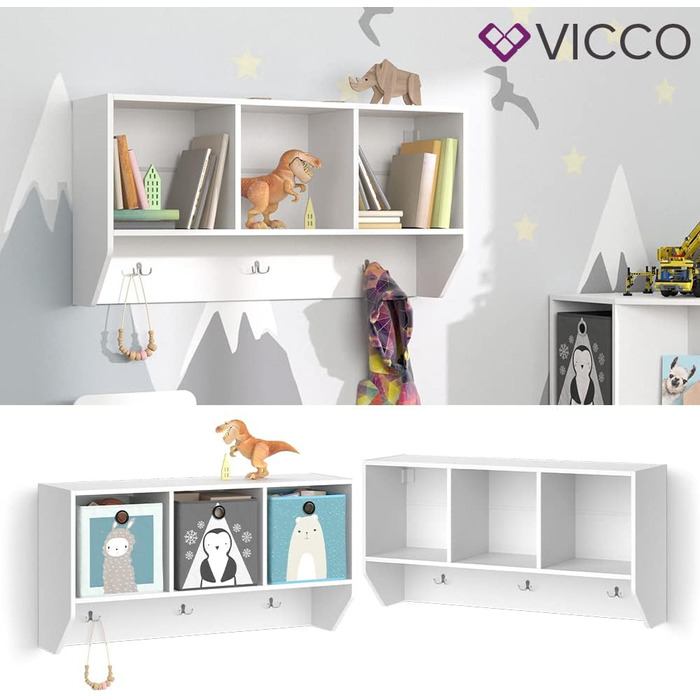 Настінна полиця Vicco Luigi для дитячої кімнати, біла, 107x56 см, без коробок