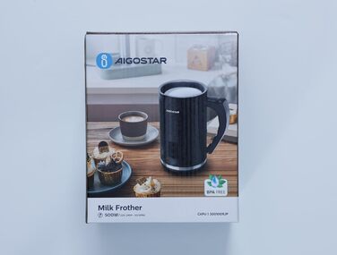 Електричний спінювач молока Aigostar 500Вт, 240 мл, 3 режими, для гарячого та холодного молока, безшумний, для капучино, латте, мокачино, макіато, гарячого шоколаду