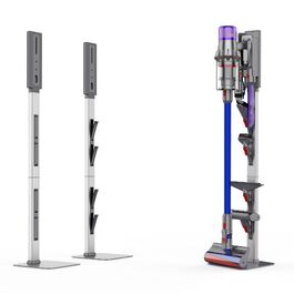 Стійка для бездротового пилососа Dyson з гачками для зберігання, сталь, сірий колір - настінний монтаж без свердління