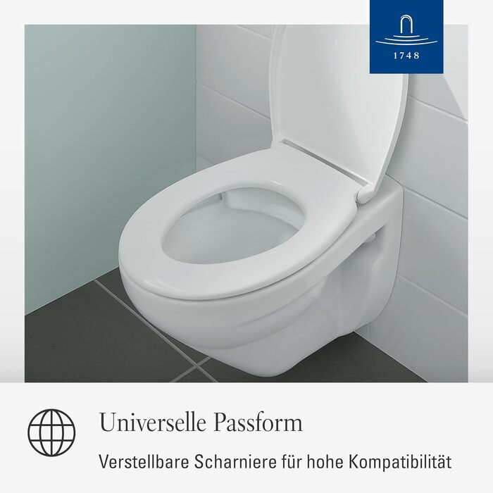 Сидіння для унітаза Villeroy & Boch Universal овальне, біле глянцеве, з мікроліфтом (м'яке закриття), знімне, ударостійкий дюропласт, оригінальна запчастина 8M94S101