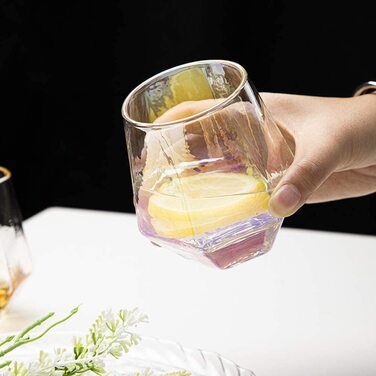 Набір з 4 склянoк Diamond Whisky, 300 мл, скло, сучасний дизайн, для віскі, бурбону, рому, для чоловіків і жінок, барний тумблер, райдужний