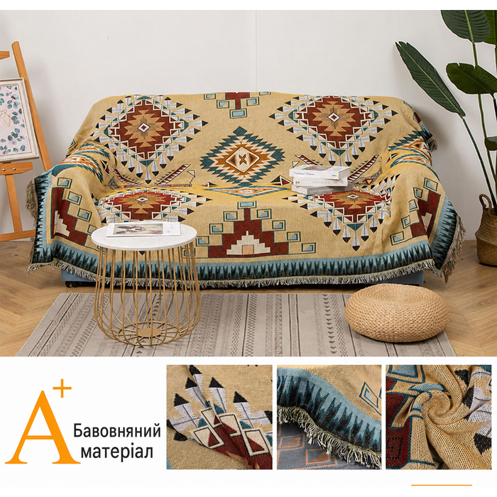 Плед Boho HOORDRY 130×180 см – в'язаний, з китицями, універсальний покривало для дивана, ліжка, крісла, м'яка ковдра-декор