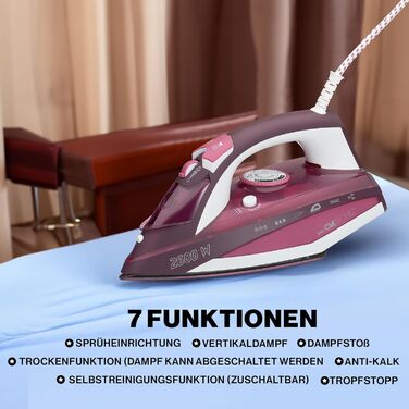 Парова праска Clatronic DB 3705 з керамічною підошвою, 2600 Вт, 7 функцій, плавне регулювання температури, Soft-Touch кнопки