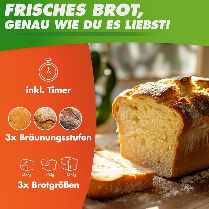 Nutrilovers Brotbackautomat з нержавіючої сталі: 19 програм, 3 розміри хліба, таймер, рецепти