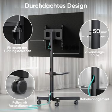 Мобільна стійка для телевізора ONKRON 23-60'' до 40 кг, з колесами, регульована висота, чорна, VESA 400x400, TS1137-B