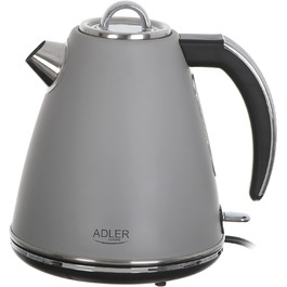 Електрочайник Adler AD 1343, 1.5 л, 2200 Вт, металевий, ретро дизайн, Strix захист, індикатор рівня води, корпус з нержавіючої сталі, 360° база, сірий