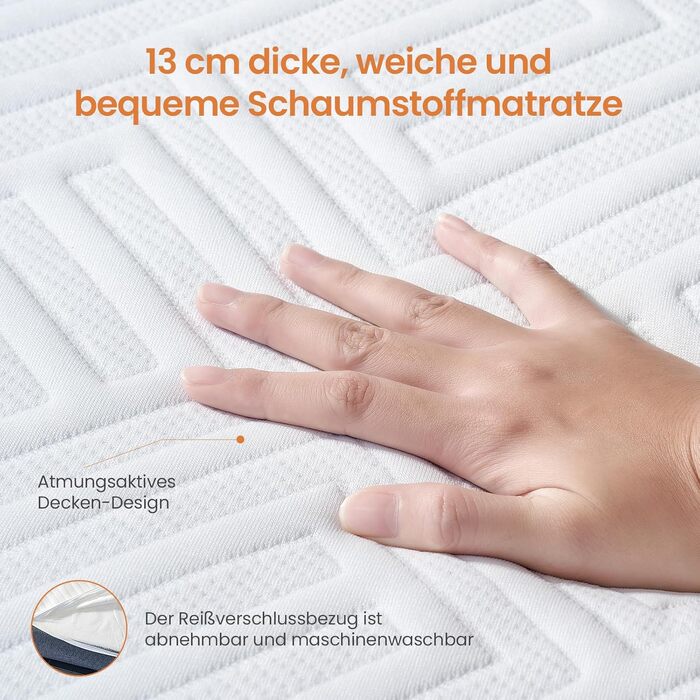 Розкладне ліжко для дорослих 90x200 см з матрацом Memory Foam (13 см), посилений металевий каркас, витримує до 250 кг