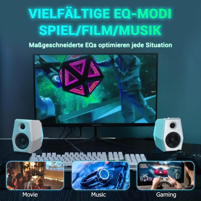 Sanyun SW209 - Комп'ютерні ігрові колонки 36W з RGB-підсвічуванням, Bluetooth 5.2, USB/AUX, 3 режими EQ (Гра/Фільм/Музика), 2.75