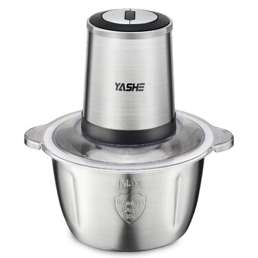 Подрібнювач продуктів YASHE 500W електричний з чашею 1.8л з нержавіючої сталі, міні кухонний комбайн з 4 лезами, чорний + нержавіюча сталь