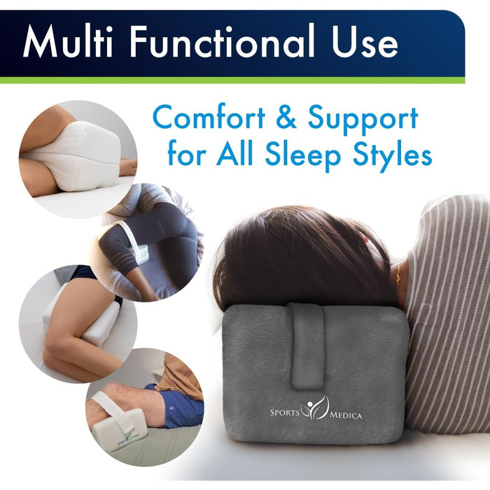 Подушка для колін з ортопедичною піною Memory Foam для сну на боці, при болях у спині та сідничному нерві - Сіра