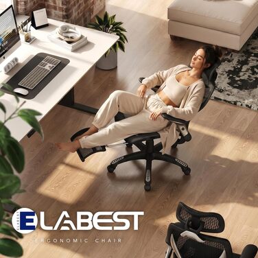 Ергономічне офісне крісло ELABEST X100 з високою спинкою, підголівником та підставкою для ніг, сітчасте, темно-сіре/сріблясте, нейлон